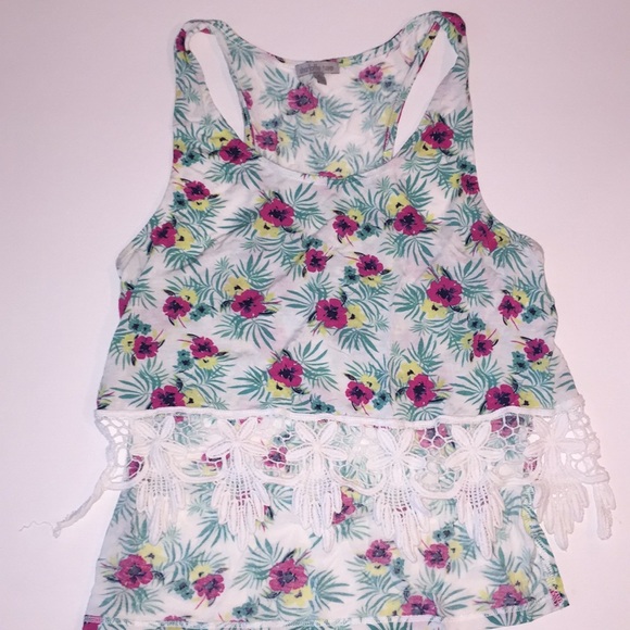 Charlotte Russe Tops - Floral Crop High Low Tank Top